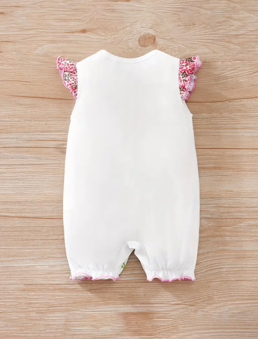 Baby Girl Giraffe Print Ruffle Sleeve Romper – 0-3M