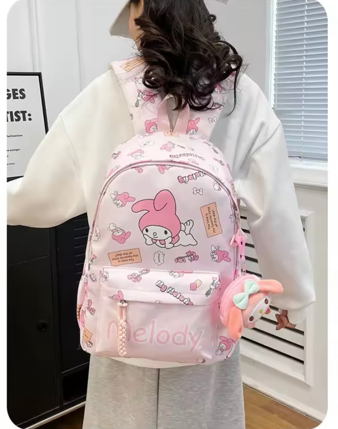 My Melody Pink Backpack with Plush Pendant | 43cm Large Size