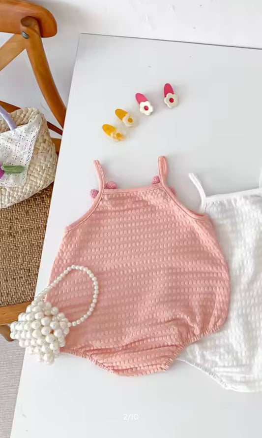 Cherry Blush Textured Baby Romper – Soft Pink Summer Bubble Onesie