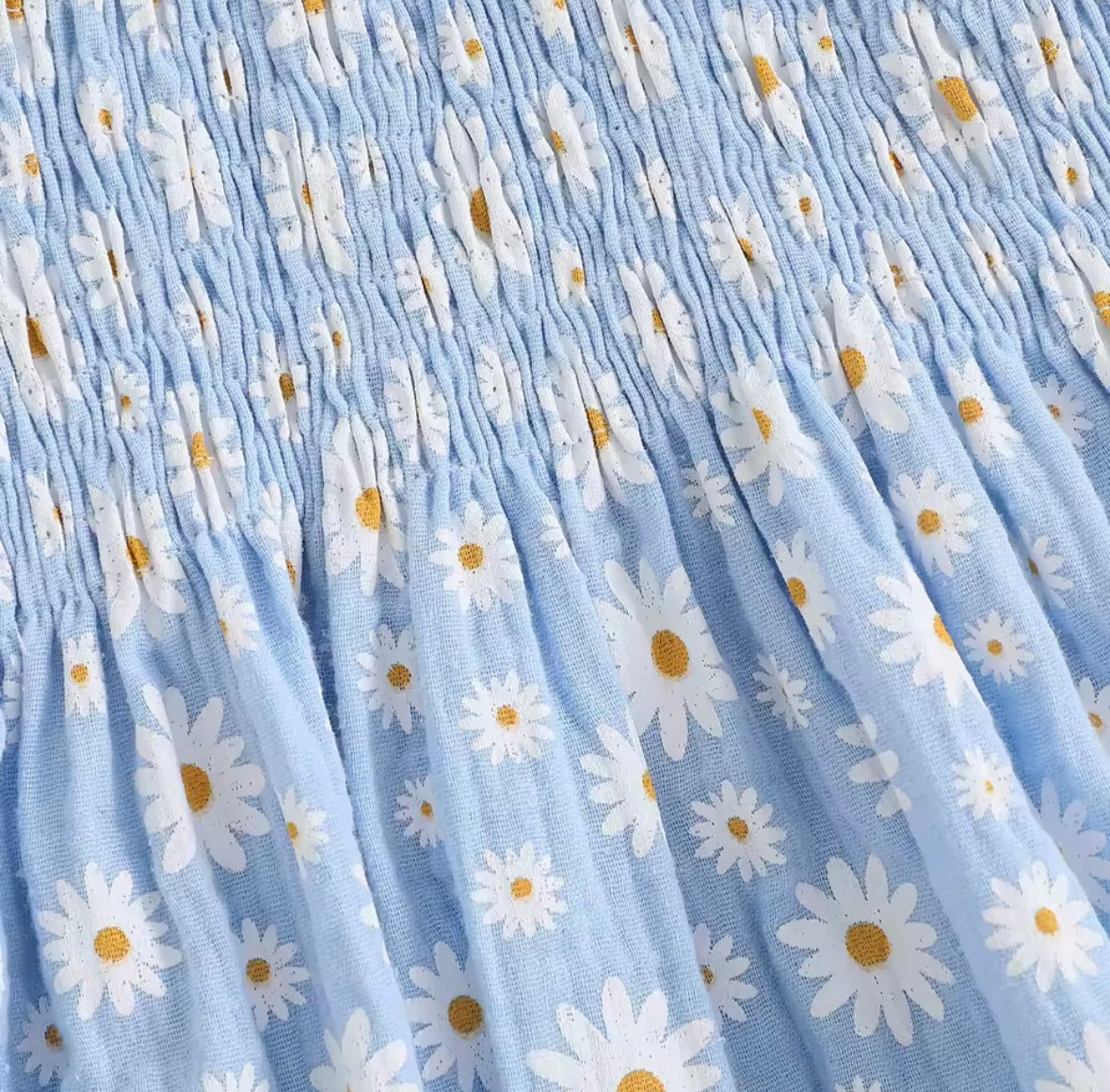 Blue Daisy Smocked Baby Romper – with Matching Headband. Size 3-6months