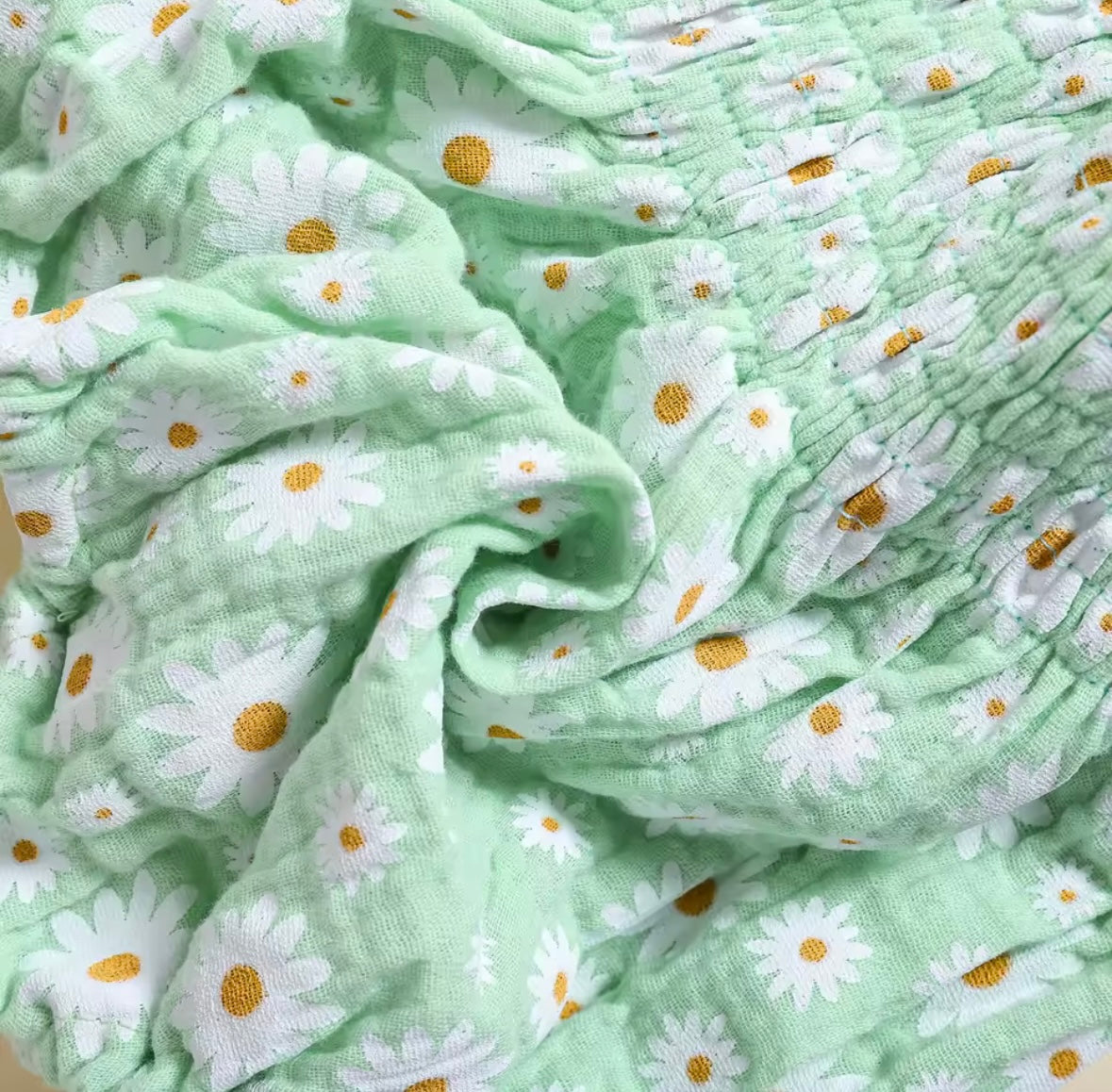 Mint Green Daisy Smocked Baby Romper – with Matching Headband Size 0-3months
