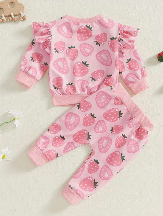 Baby & Toddler Strawberry Print Sweatshirt & Jogger Set – Pink. Size3-6months