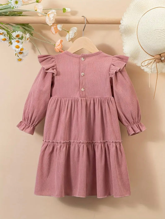Girls Embroidered Corduroy Dress – Long Sleeve. Available sizes (3-4Y) and (4-5Y)