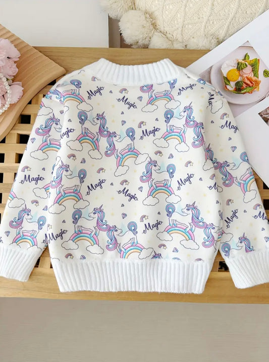 Girls Unicorn Sweater – Rainbow & Magic Print available in sizes (2-3Y) and(3–4Y)