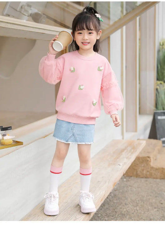 Girls Pink Sweater – Embroidered Tulip Design (3–4Y)