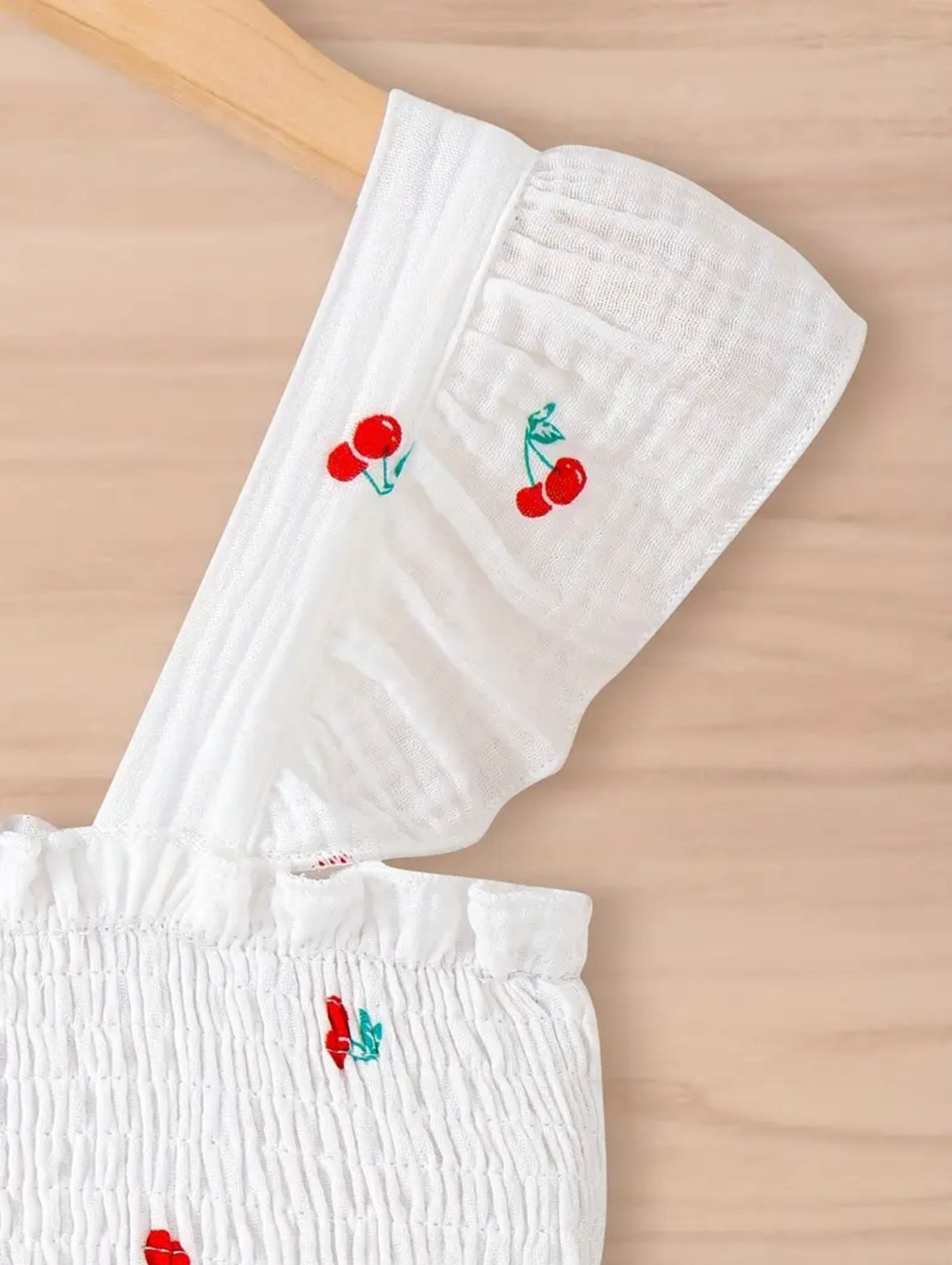 White Cherry Embroidered Ruffle Dress – 4Y