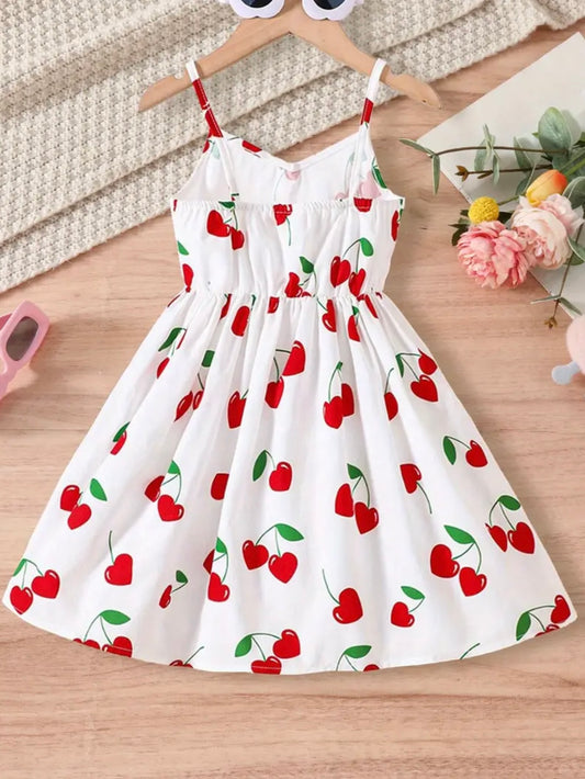 Girls Cherry Print Sundress – Summer Sleeveless Dress (Size 4Y)