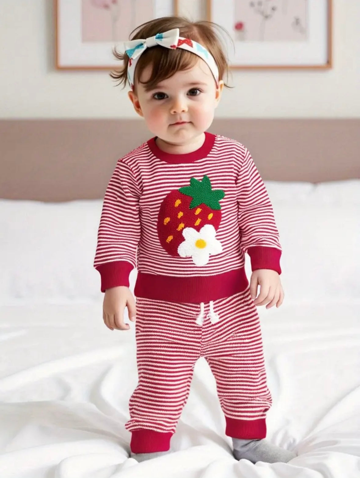 Baby Strawberry Knit Outfit – 2 Piece Sweater & Pants Set (6–12M)