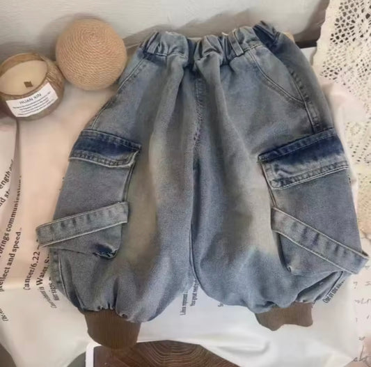 Premium Unisex Cargo Denim Joggers – 18–24 Months