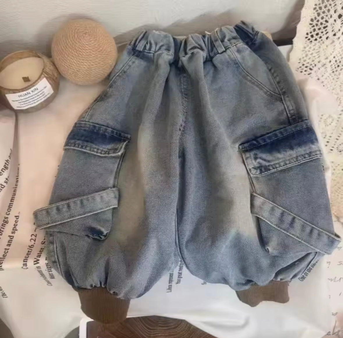 Premium Unisex Cargo Denim Joggers – 18–24 Months