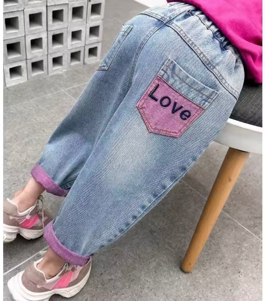 ✨ Premium Denim “Love” Jeans – Toddler Girls 18–24 Months