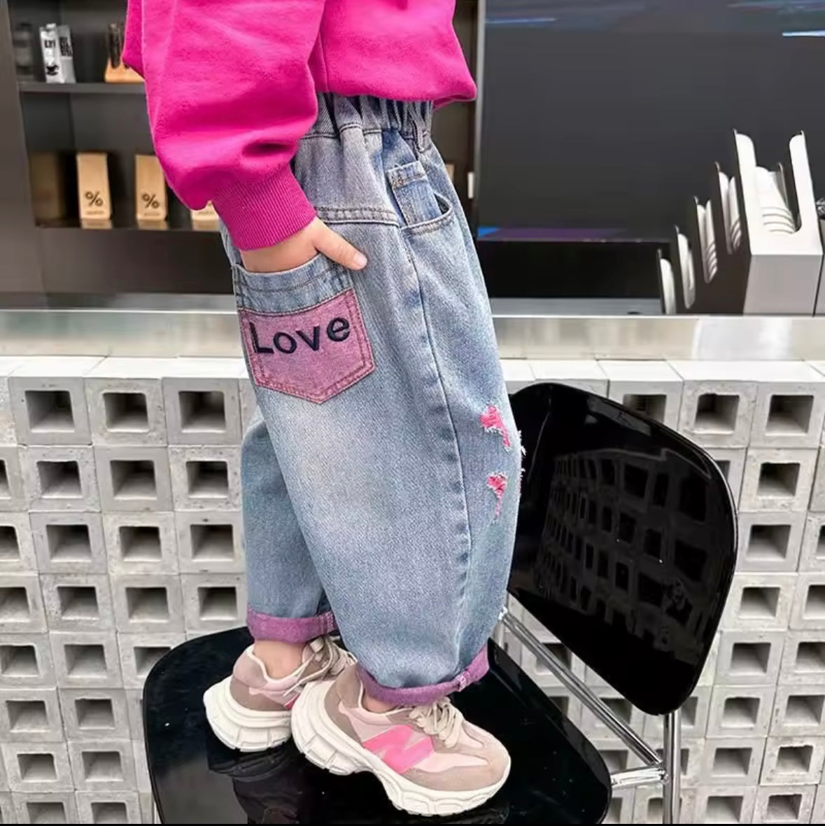 ✨ Premium Denim “Love” Jeans – Toddler Girls 18–24 Months