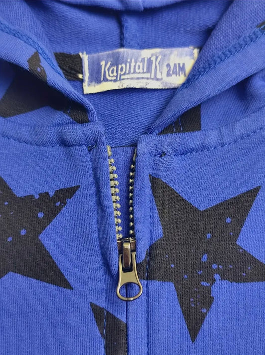 ⭐ Premium Blue Star Print Baby Zip Hoodie – 9-12 Months