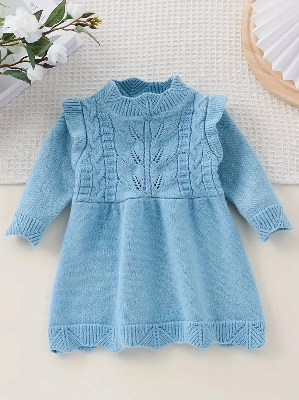 Baby Girl Knit Sweater Dress – Sky Blue | Size 3-4Y