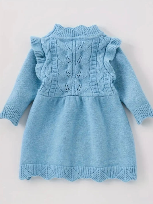 Baby Girl Knit Sweater Dress – Sky Blue | Size 3-4Y