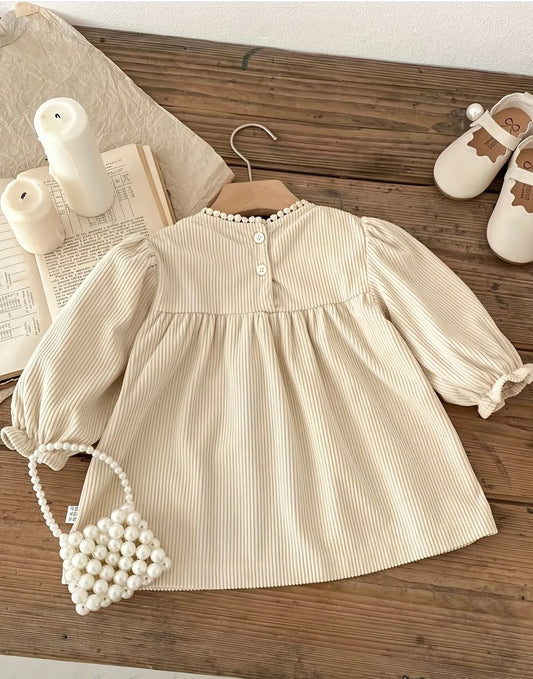 Embroidered Corduroy Toddler Dress – Size 18–24 Months | Vintage Cream