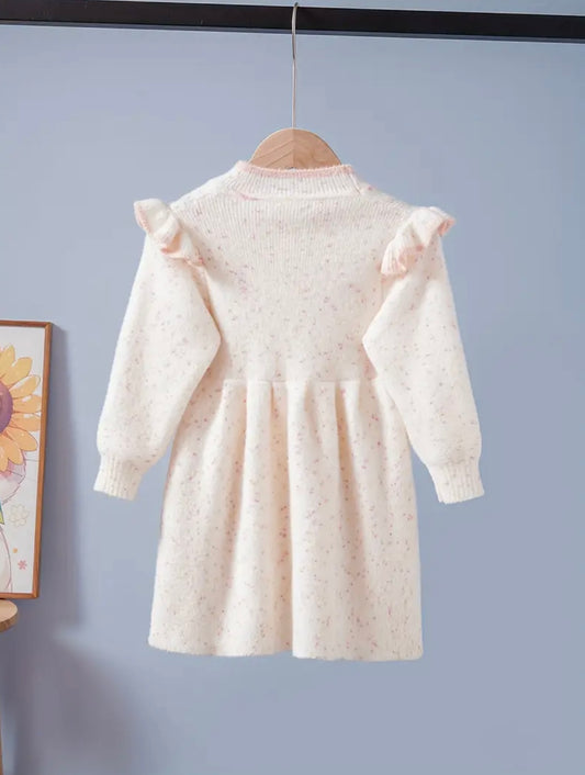 Luxury Mink-Like Baby Girl Dress – Ultra Soft Winter Outfit with Ruffles & Pearl Bow Details (1–2Y)