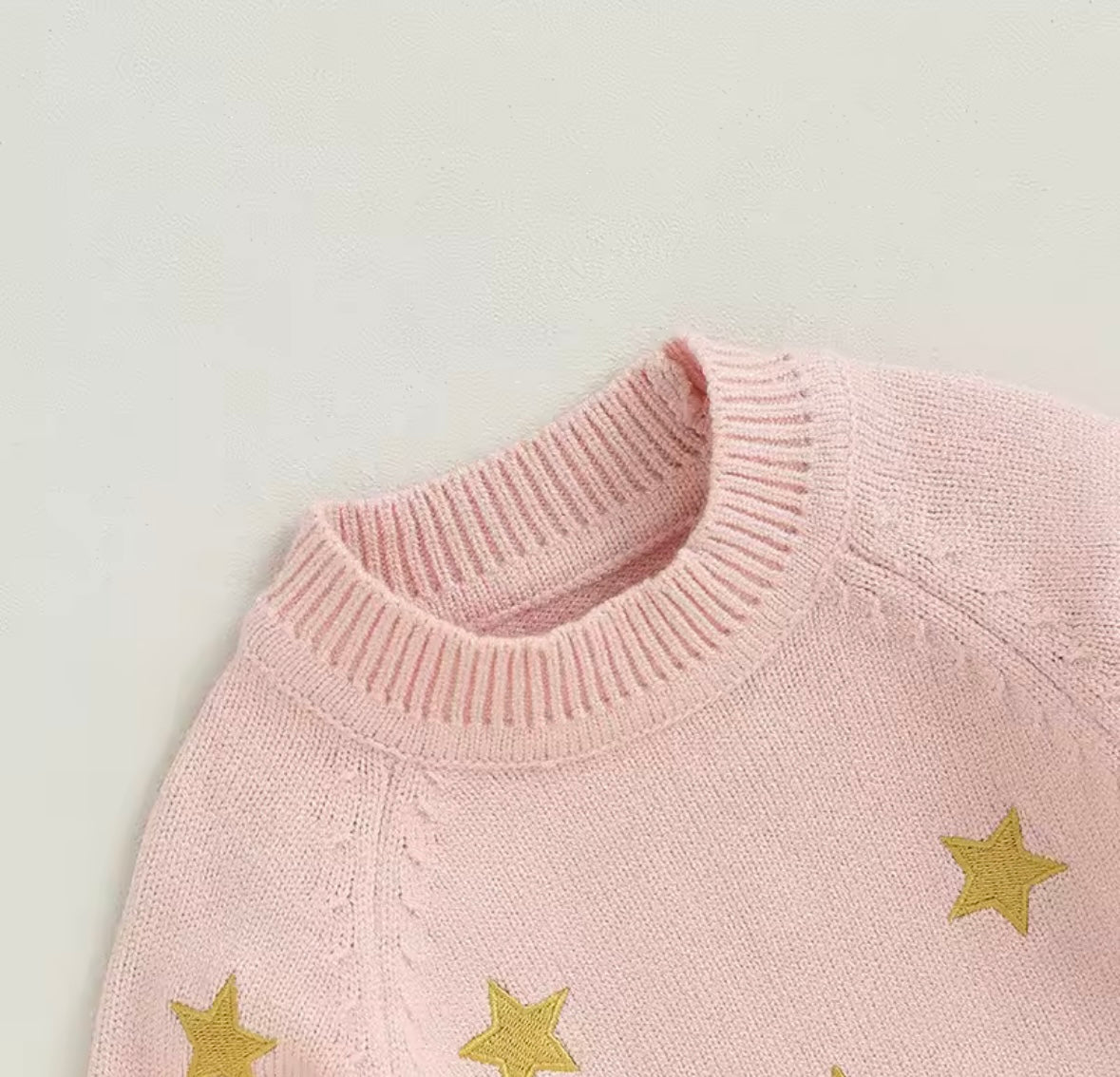 ✨ Pink Knit Baby Romper with Gold Stars – Size 3–6M ✨