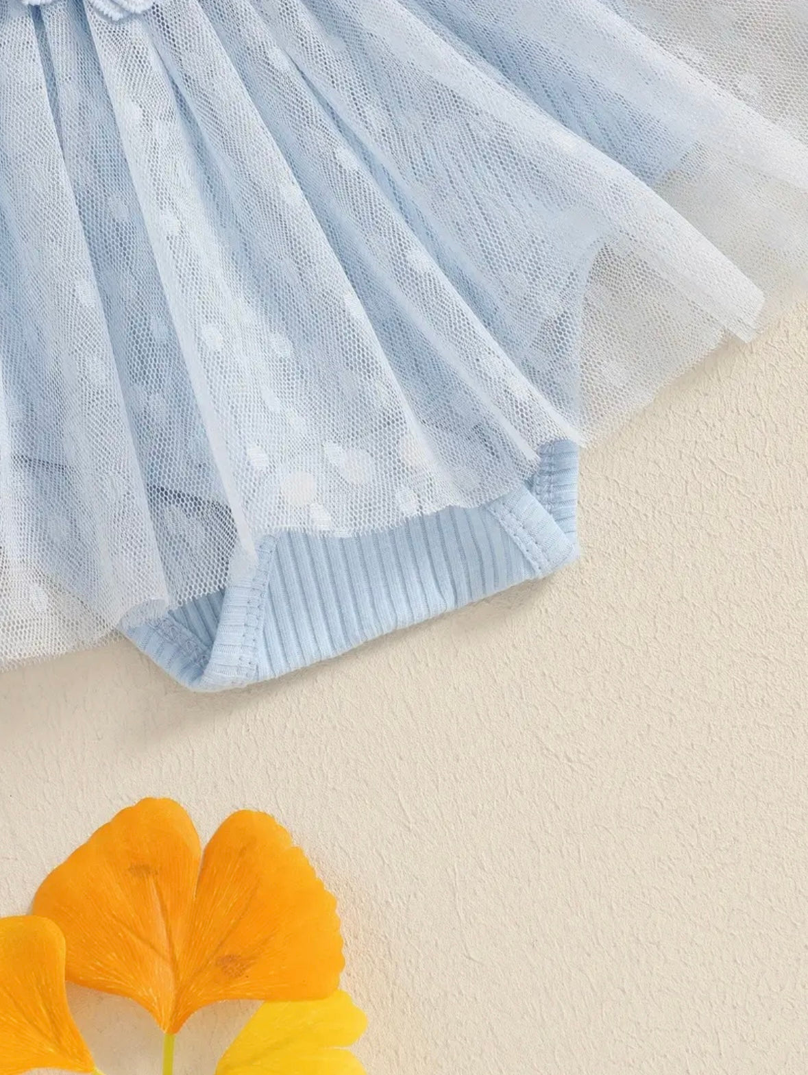 🌸 Baby Blue Floral Tutu Romper with Headband – Size 3–6M 🌸