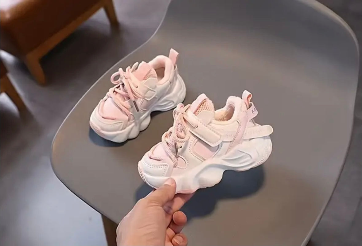 Girls’ Pink & White Chunky Sneakers – Size US 9 (Toddler) | Breathable Mesh & Soft Sole Comfort