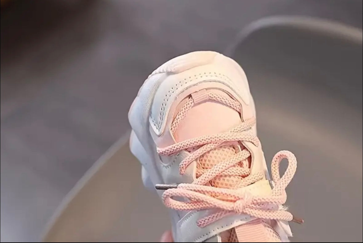 Girls’ Pink & White Chunky Sneakers – Size US 9 (Toddler) | Breathable Mesh & Soft Sole Comfort