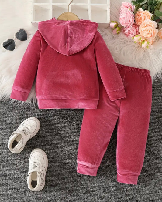 👑 Baby Girl “Princess” Velour Hoodie & Pants Set – Sizes 9–12M & 12–18M
