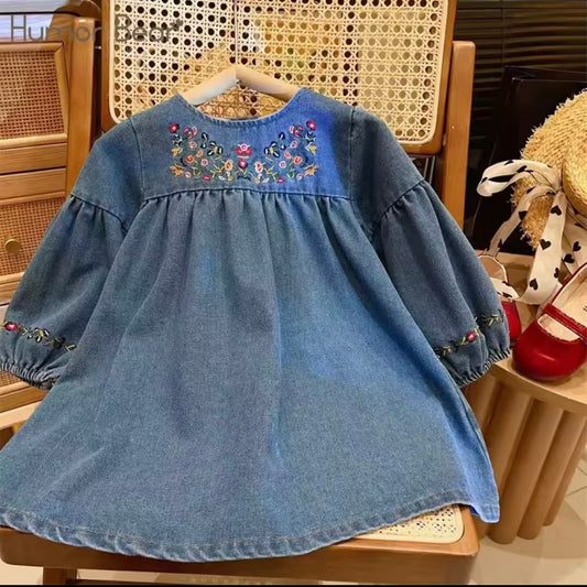 🌼 Toddler Girl Embroidered Denim Dress – Size 3T