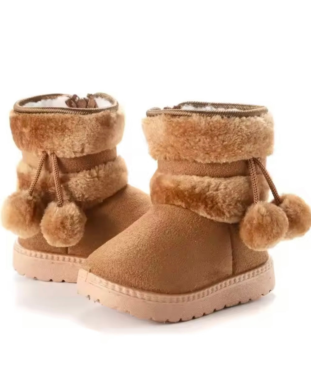 ❄️ Toddler Girls’ Warm Winter Boots with Pom-Poms – US Size 8 Toddler