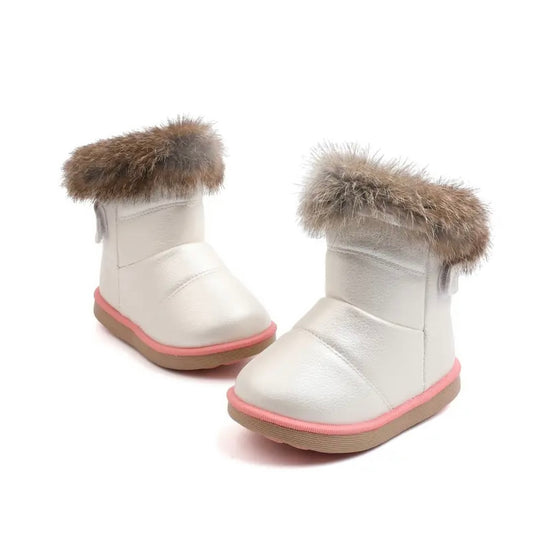 Ivory Faux Fur Winter Boots with Pink Trim – US Little Kid Size 9.5