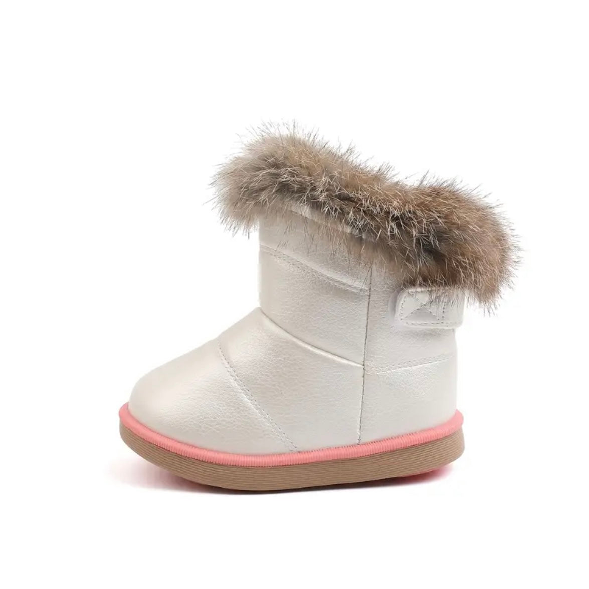 Ivory Faux Fur Winter Boots with Pink Trim – US Little Kid Size 9.5