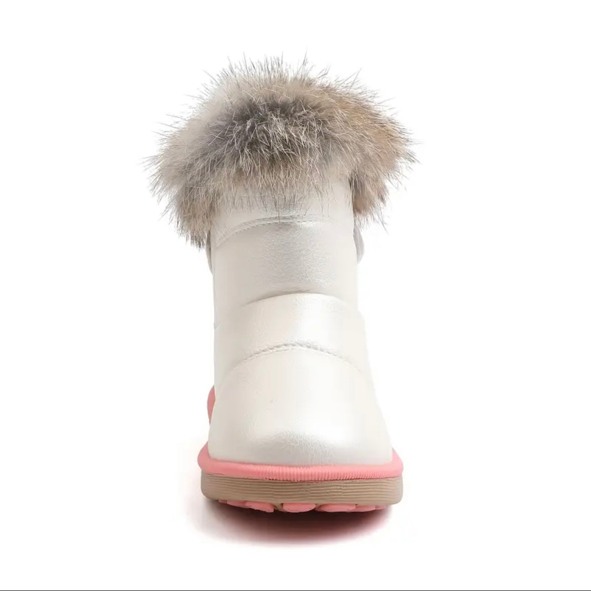 Ivory Faux Fur Winter Boots with Pink Trim – US Little Kid Size 9.5