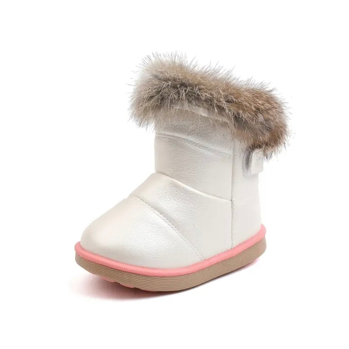 Ivory Faux Fur Winter Boots with Pink Trim – US Little Kid Size 9.5