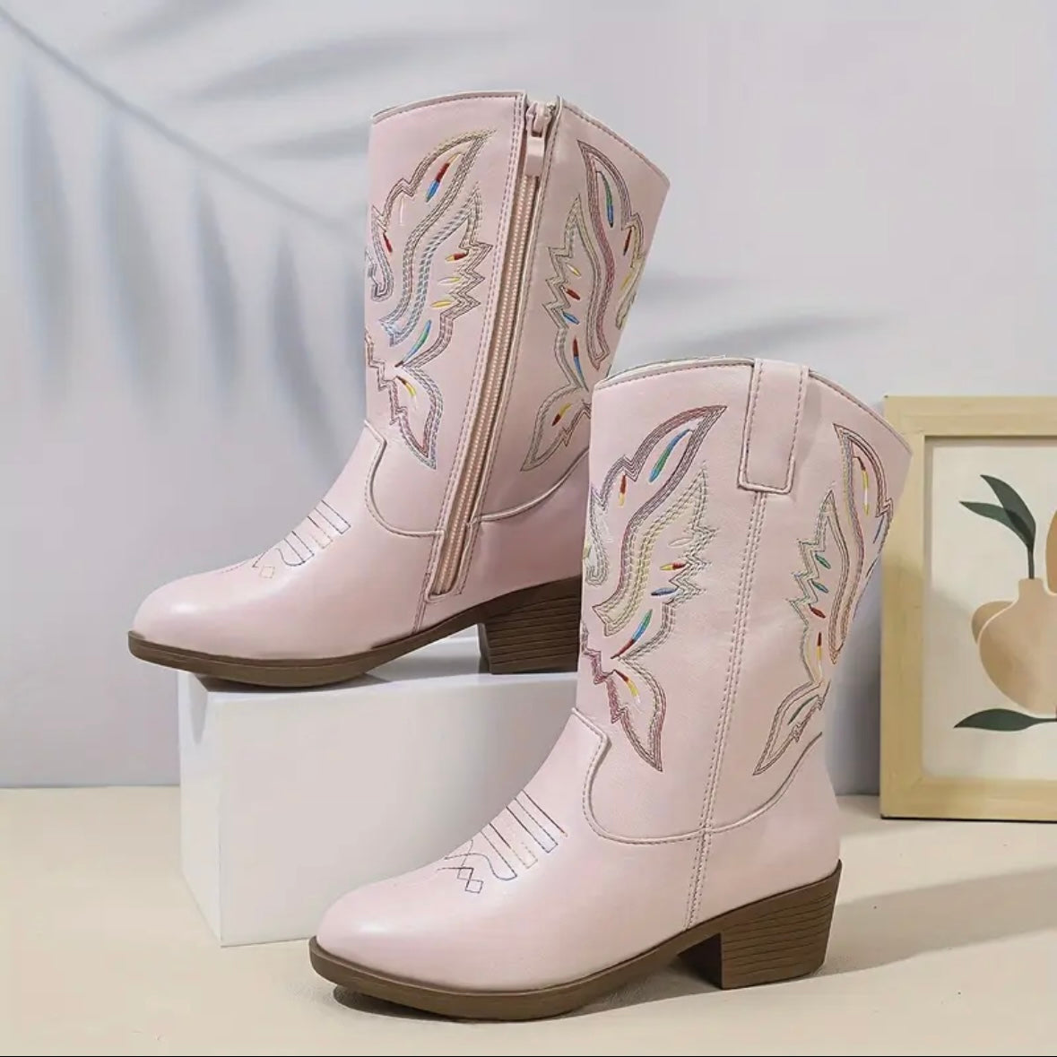Girls’ Pink Cowboy Boots – Embroidered Western Style, Sizes (12 Little Kid) and (13 Little Kid)
