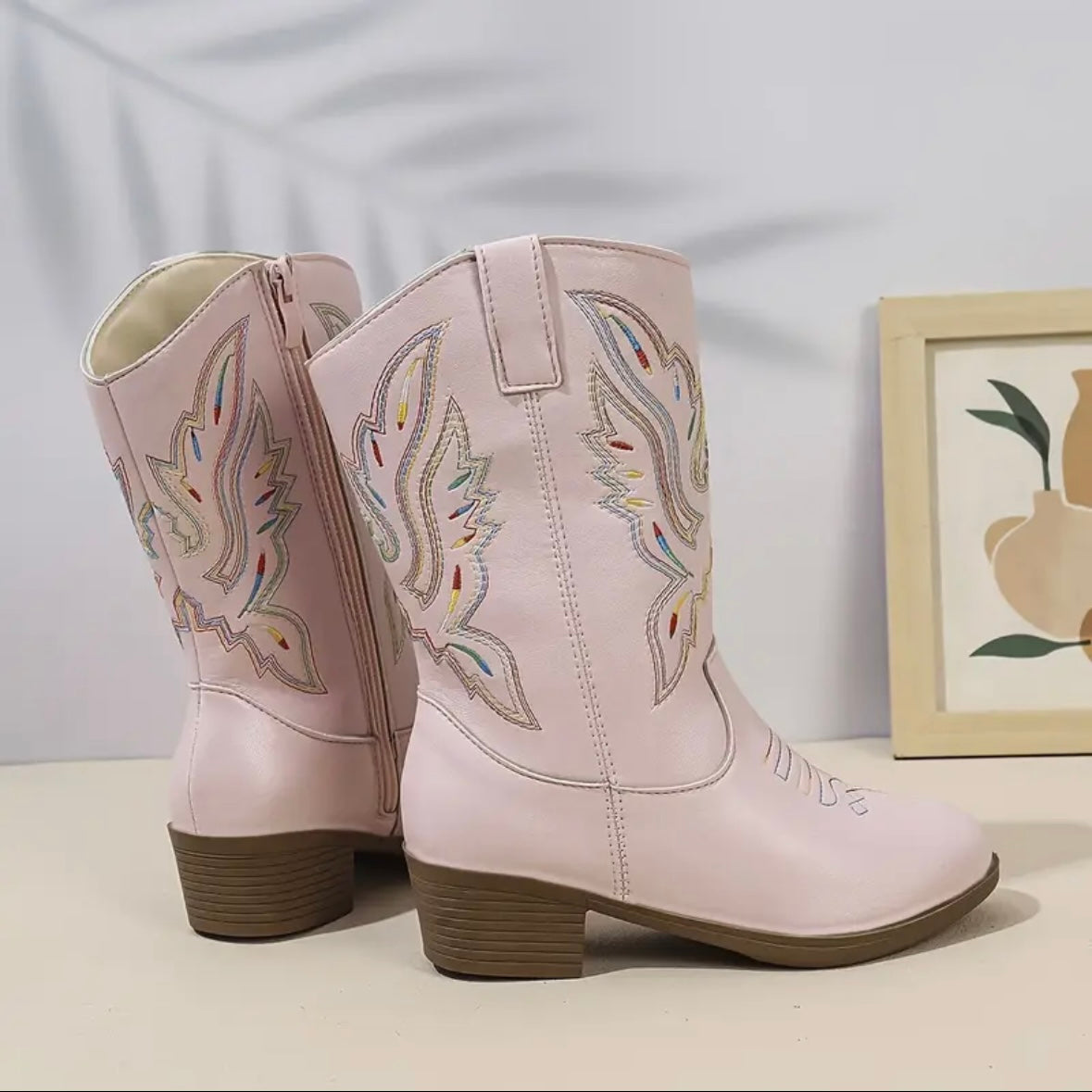 Girls’ Pink Cowboy Boots – Embroidered Western Style, Sizes (12 Little Kid) and (13 Little Kid)