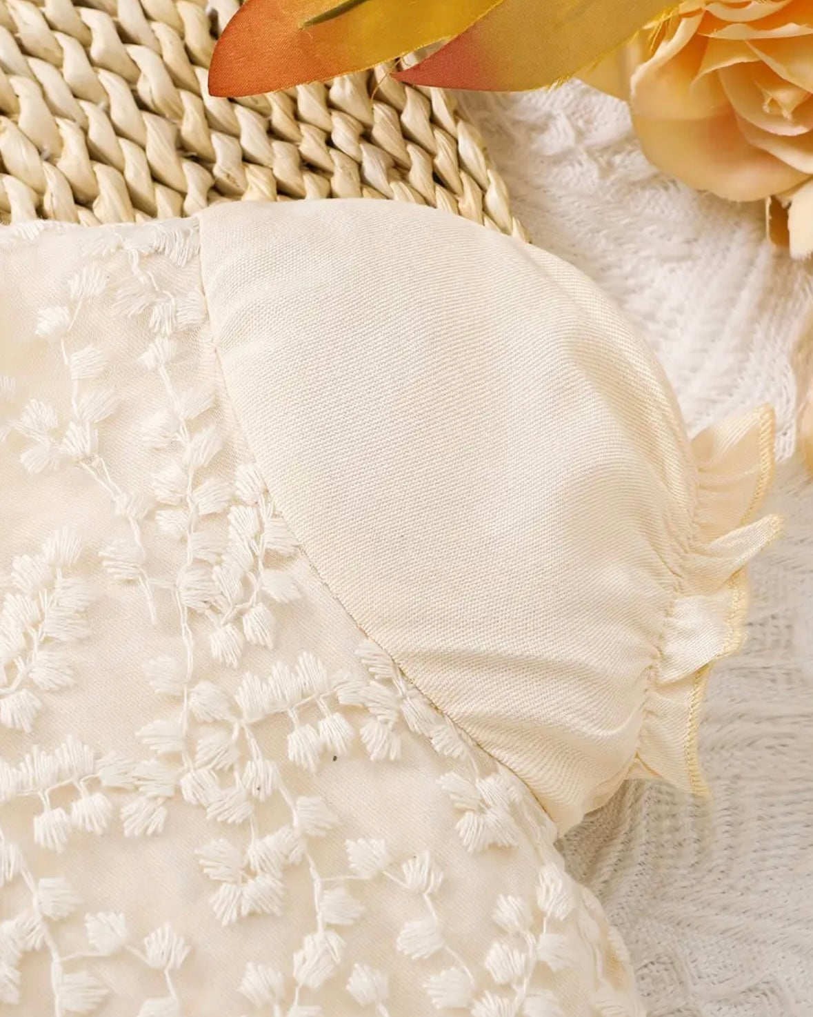 Ivory Lace Baby Dress – Puff Sleeve Romper Dress, Size 3–6 Months