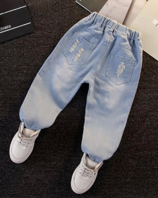 Distressed Light Wash Denim Joggers for Toddlers | Size 18–24 Months | Trendy Baby Boy & Girl Jeans