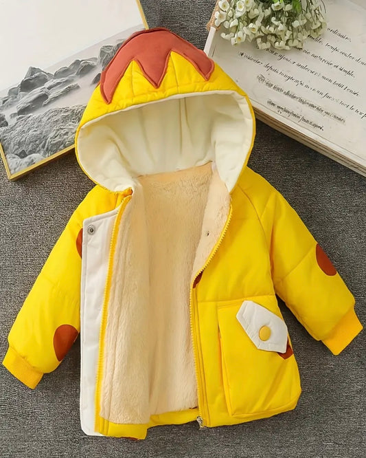 Toddler Yellow Fleece-Lined Puffer Jacket with Crown Hood & Flower Details – (18–24M)