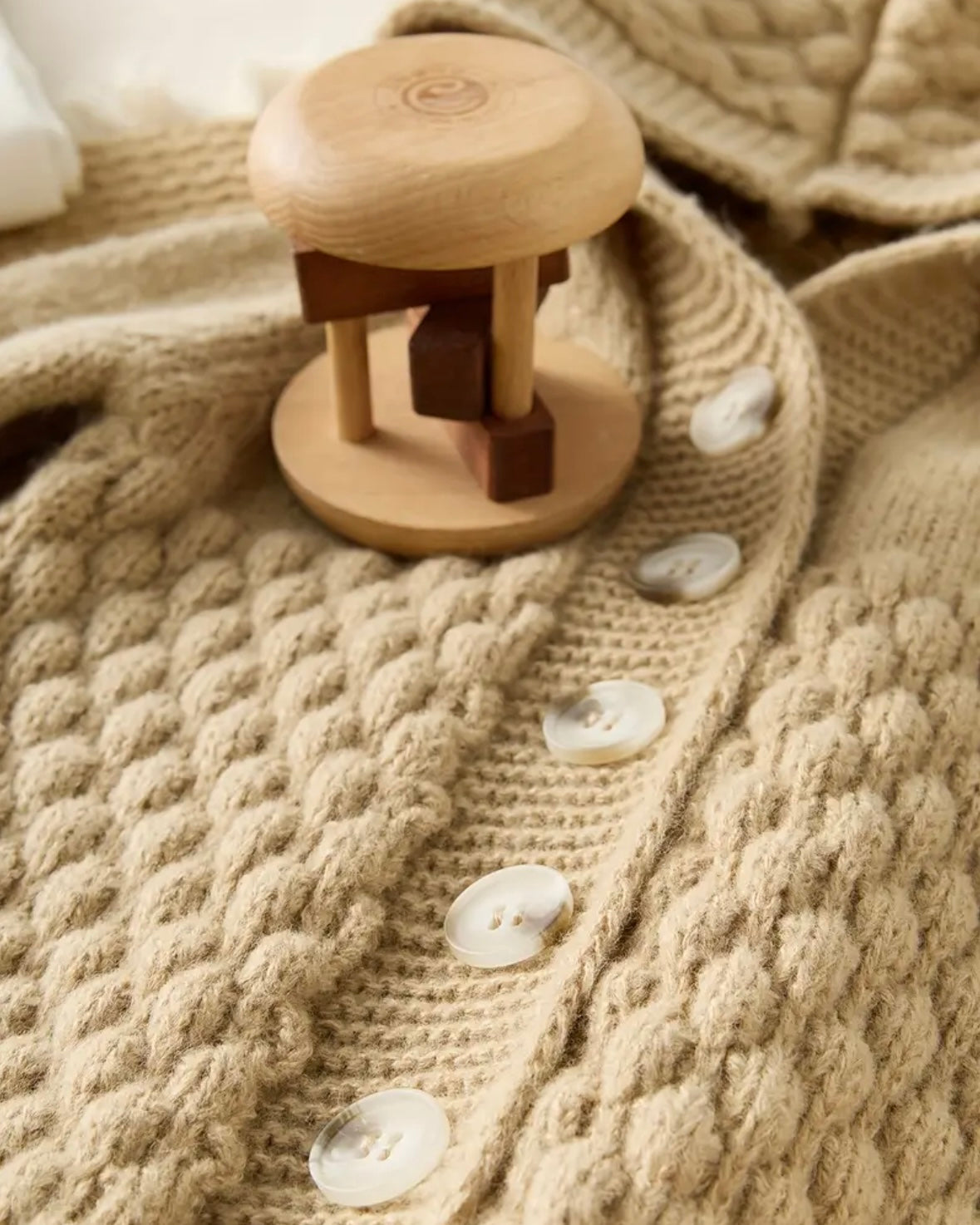 Premium Knitted Baby Romper with Hood – Beige (3–6M)