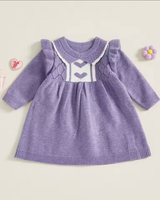 Lavender Knit Baby Girl Dress with Heart Detail – Size 9-12M