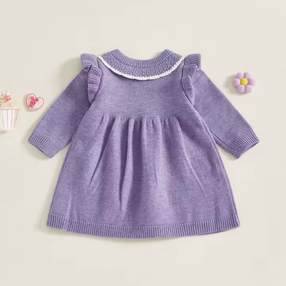 Lavender Knit Baby Girl Dress with Heart Detail – Size 9-12M