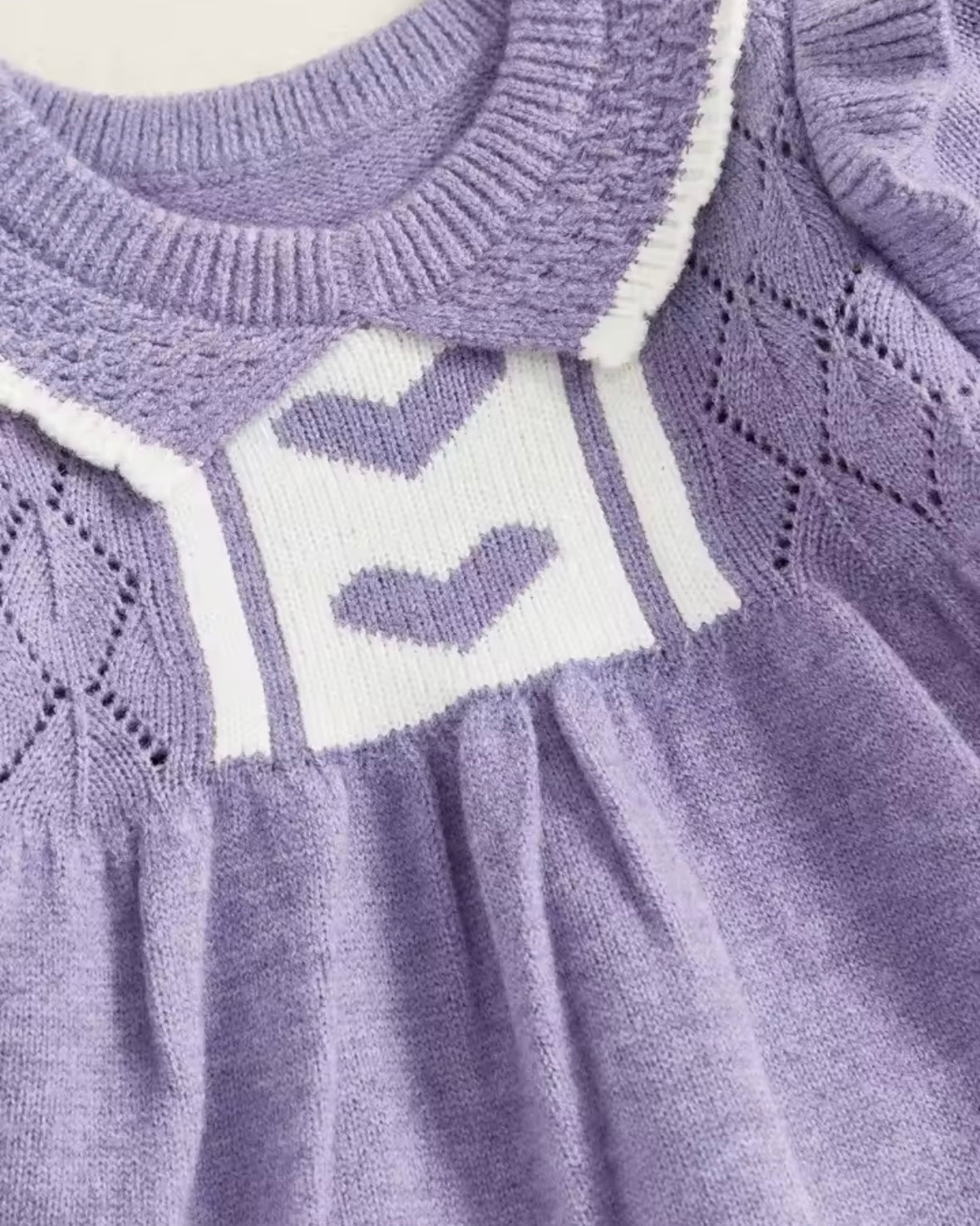 Lavender Knit Baby Girl Dress with Heart Detail – Size 9-12M
