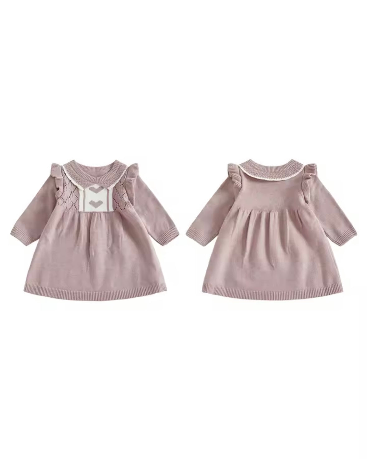 Knit Baby Dress with Heart Detail – Mauve (6–9M)