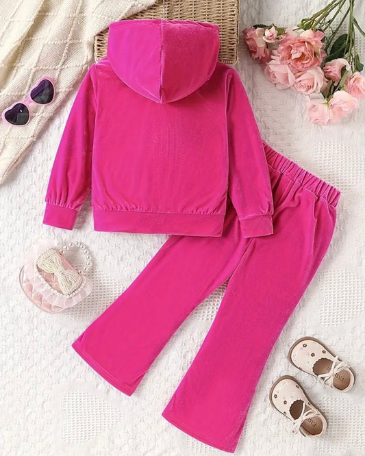 Hot Pink Velour Crown Tracksuit – Size 3T