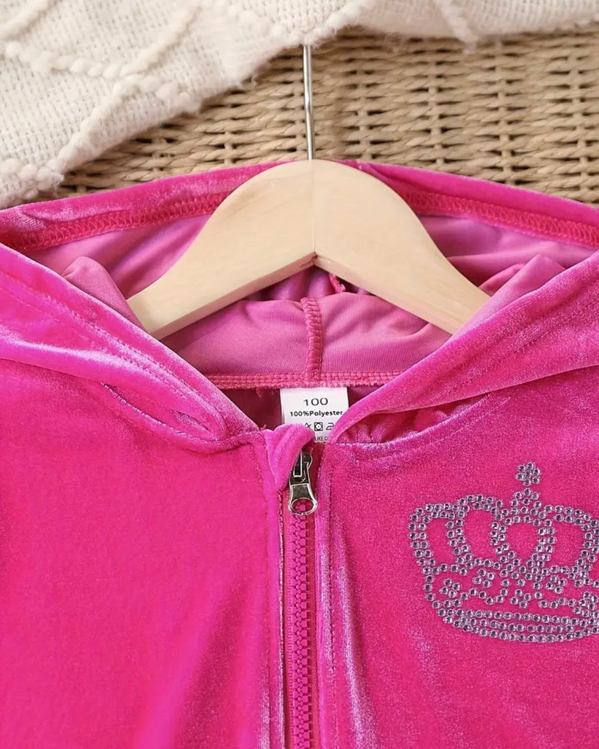 Hot Pink Velour Crown Tracksuit – Size 3T