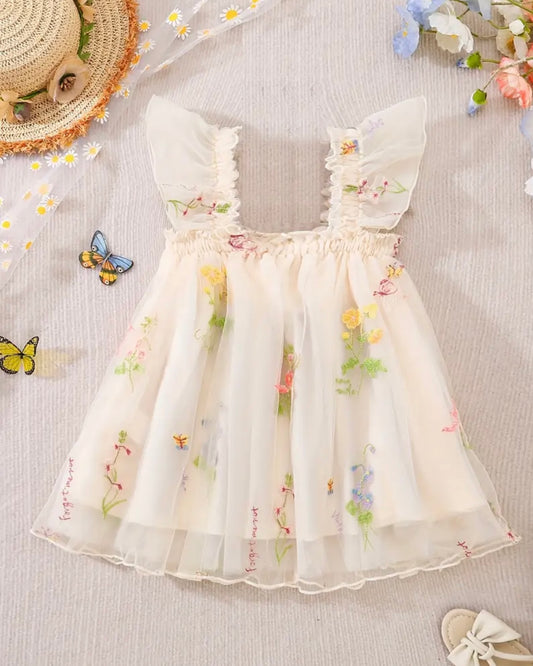 Floral Embroidered Tulle Baby Dress – Ivory (9–12M)