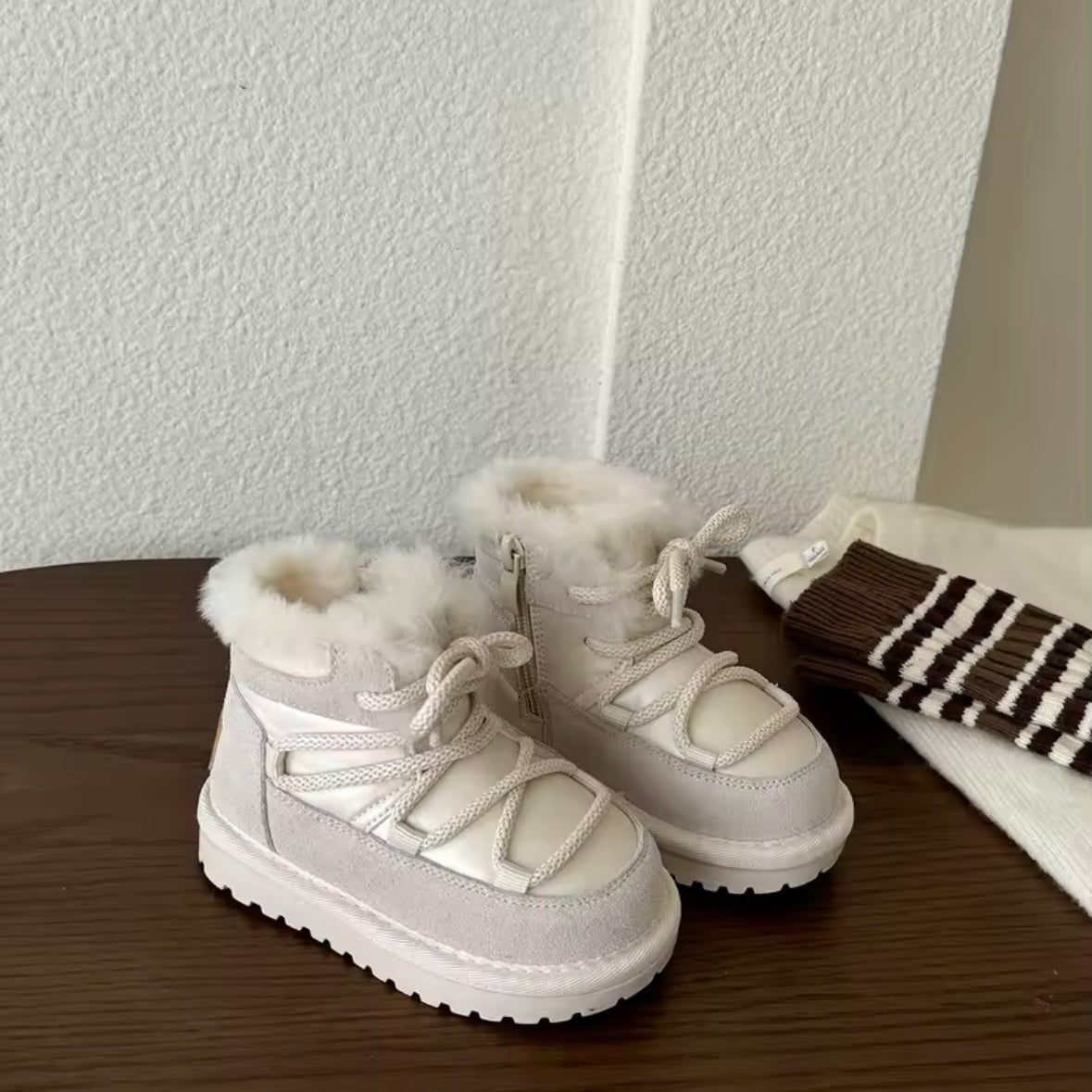 Premium Quality Faux Fur Lined Winter Boots – Cream (US 7.5 Toddler)