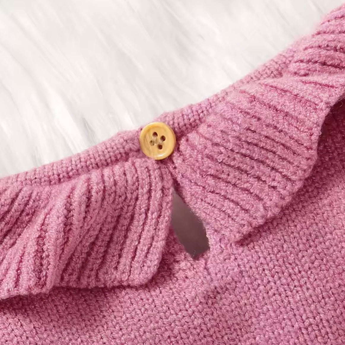 ✨ Premium Knit Baby Dress – Warm Cable Knit Sweater Dress with Ruffle Collar (12–18M)