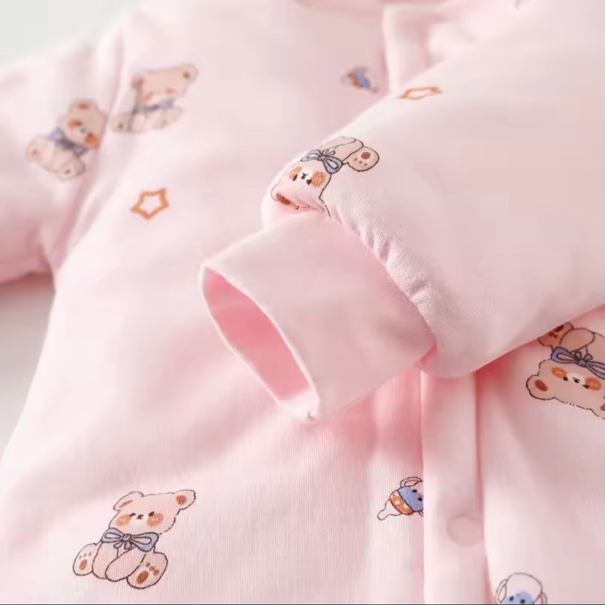 Baby Girl Pink Teddy Bear 100% cotton Romper with 3D Bear Pocket – Size 0–3M