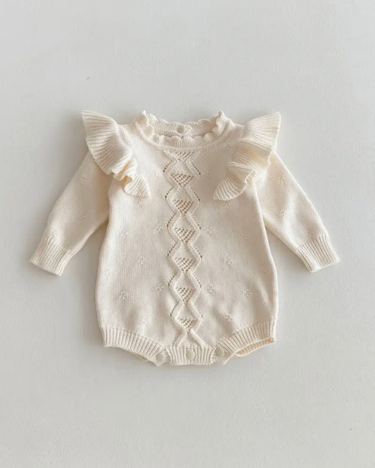 ✨ Ivory Ruffle Knit Romper – Size 3-6 Months ✨