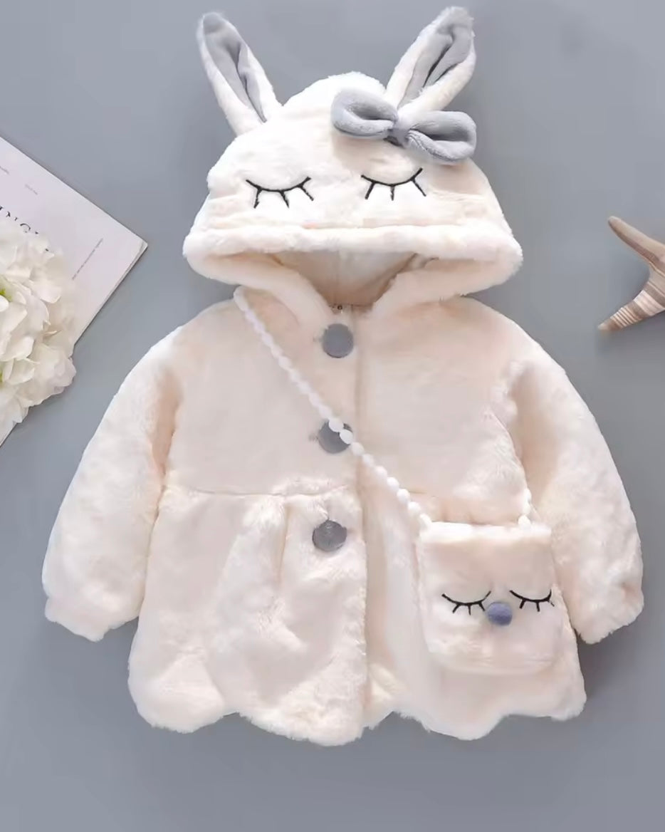 Plush Bunny Hooded Coat with Matching Purse – Sizes 18–24M & 2–3Y